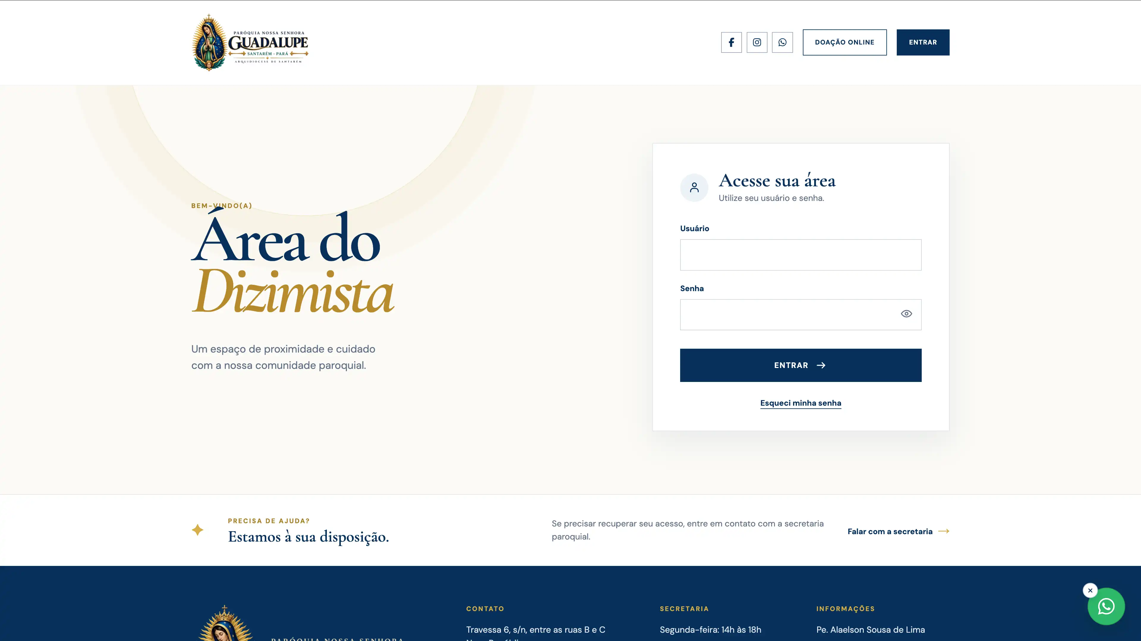 Site para igreja - Paróquia Nossa Senhora de Guadalupe